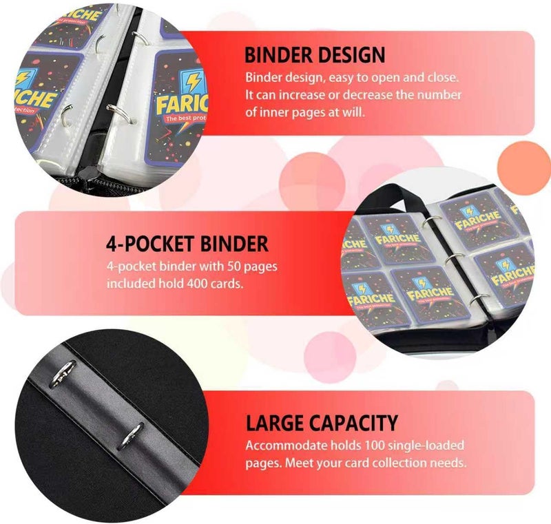 FARICHE Trading Card Binder for TCG Cards, 4-Pocket Portable Card Collector Ablum Holder Book Fits 400 Cards with 50 Removable Sleeve, Waterproof Card Binder Display Storage Carrying Cases for TCG-Storm - Image 4